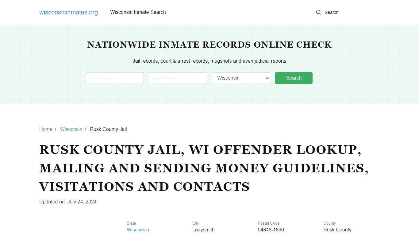 Rusk County Jail, WI: Inmate Search Options, Visitations, Contacts