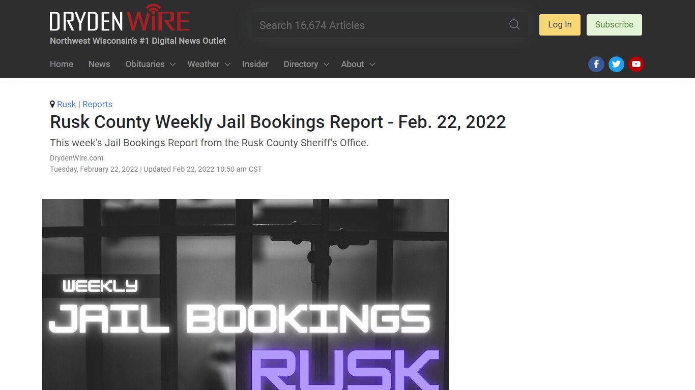 Rusk County Weekly Jail Bookings Report - Feb. 22, 2022