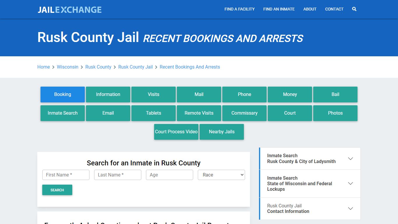 Rusk County Jail WI Recent Arrests and Bookings - Jail Exchange